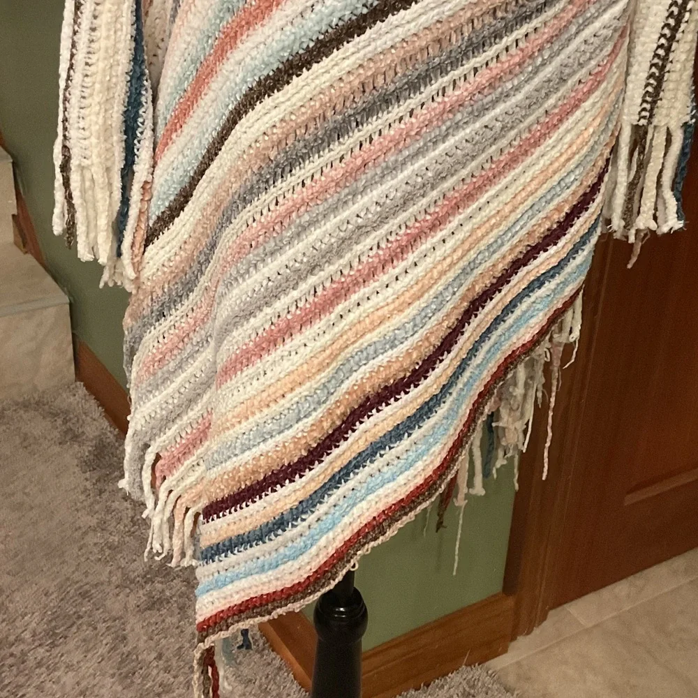 Elegant Multicolor Striped Knit Poncho